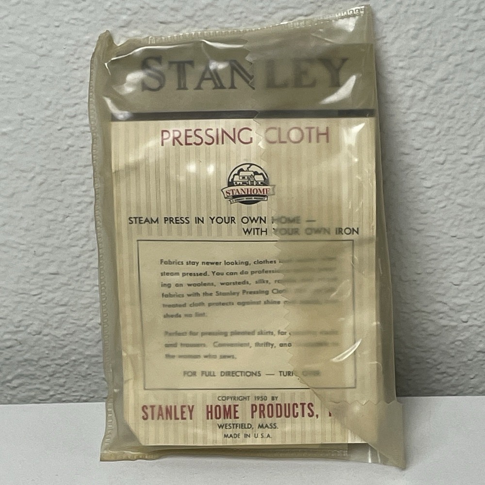 Vintage 1950 Stanley Stanhome Pressing Cloth Ironing Fabric Original Package
